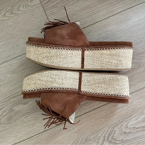 Stuart Weitzman Wiggleroom Suede Leather Fringe Espadrille Wedge Platform Sandal - Picture 5 of 14
